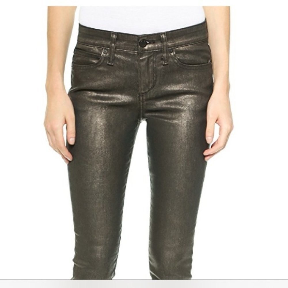 Joe's Jeans Mid Rise Skinny Stretch Rasberry Leather Coated Metallic Skinny Jean - Picture 2 of 16